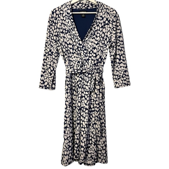 Liz Claiborne Career Faux Wrapped Dress Blue Women’s Size Medium Midi Tie Waist - Picture 1 of 12